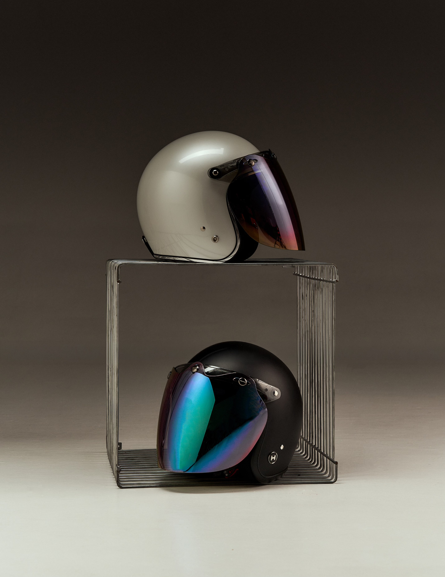 HELMYY helmets with iridescent shields