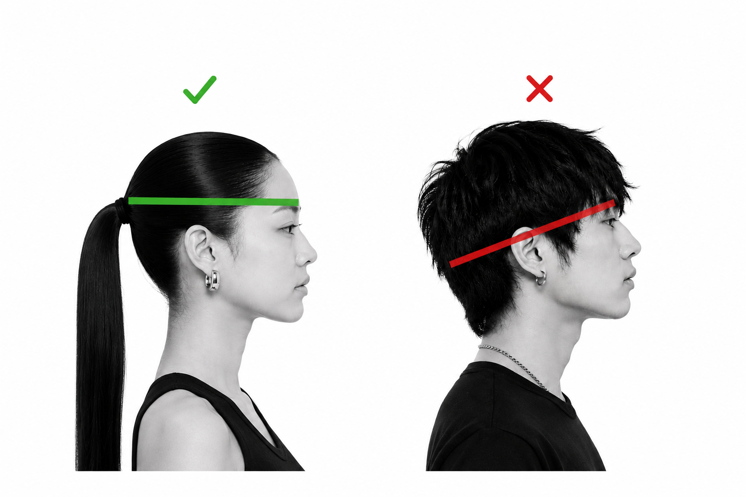Correct vs incorrect head measurement positions